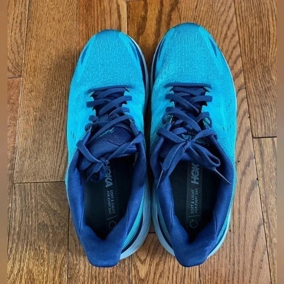 HOKA ONE ONE Mens Clifton 8 Textile Bellwether Blue Scuba Blue Trainers 8.5 2E